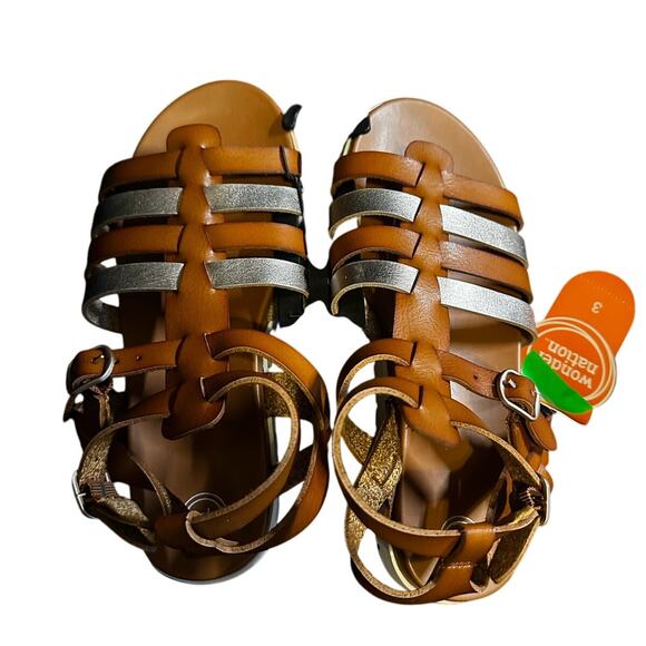 Girls Brown and Gold Gladiator Sandals Wonder Nation Size 3 - Picture 1 of 2